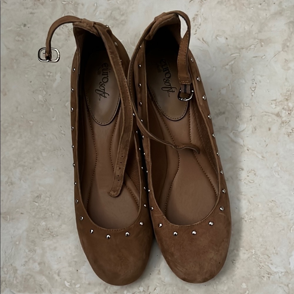 Euro Soft - Brown Flats with Rounded Toe and Decorative Studs